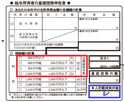 基礎控除申告書（定額減税対象欄の記入）