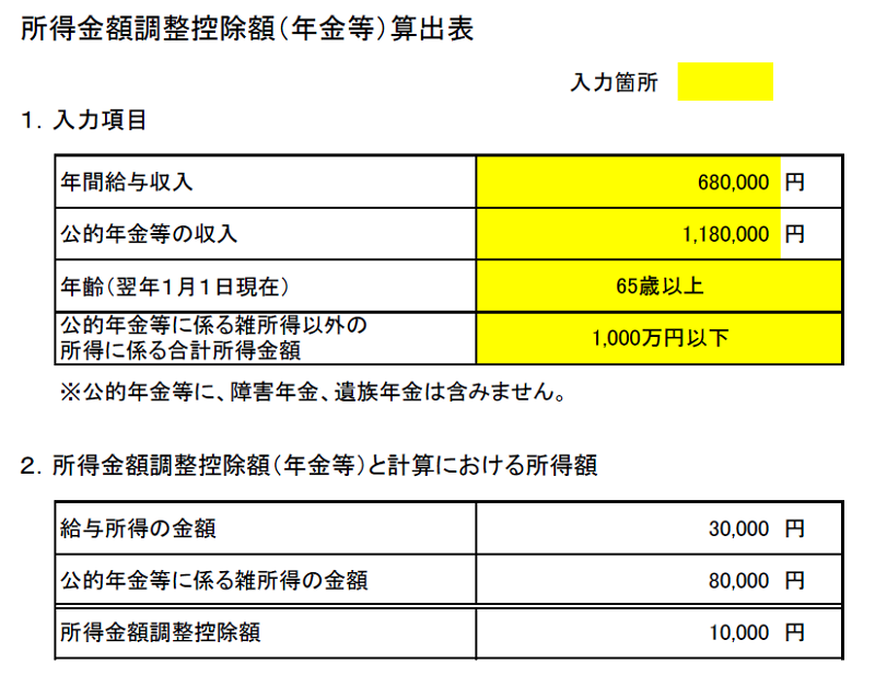 所得金額調整控除（年金等）算出表による試算2025