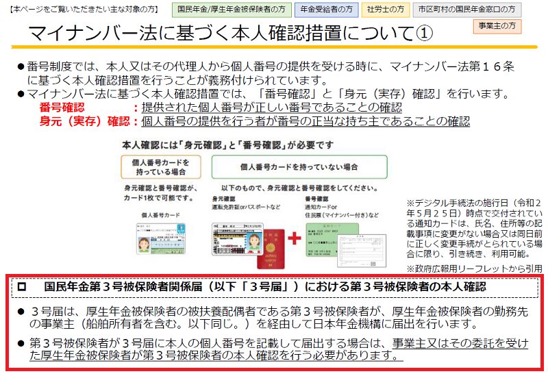 マイナンバー法に基づく本人確認①（日本年金機構）