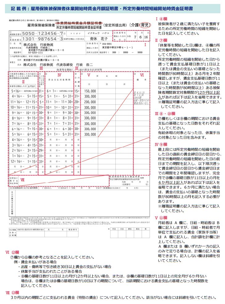 雇用保険被保険者休業開始時賃金月額証明書・所定労働時間短縮開始時賃金証明書