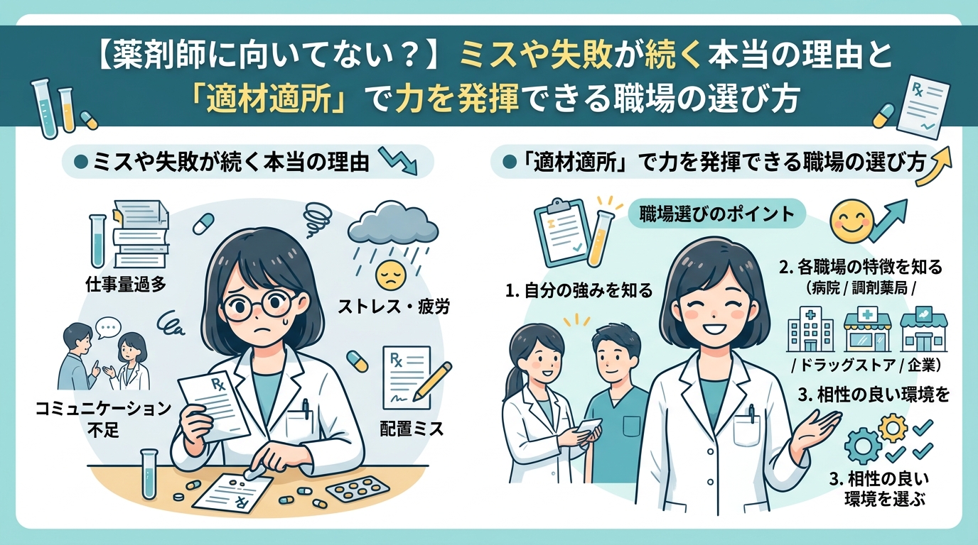 【薬剤師に向いてない?】ミスや失敗が続く本当の理由と「適材適所」で力を発揮できる職場の選び方