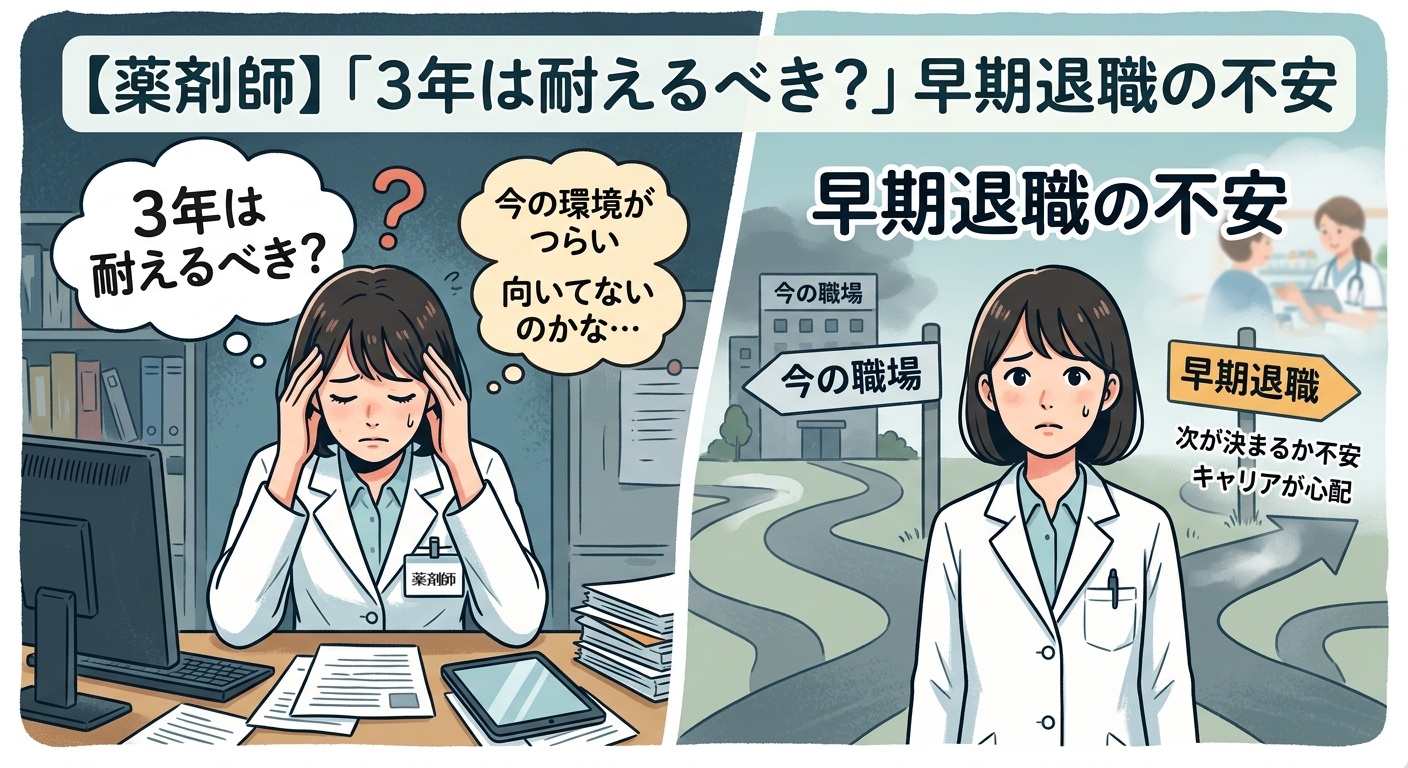 【薬剤師1〜3年目】「3年は耐えるべき?」早期退職の不安と第二新卒のリアルな需要